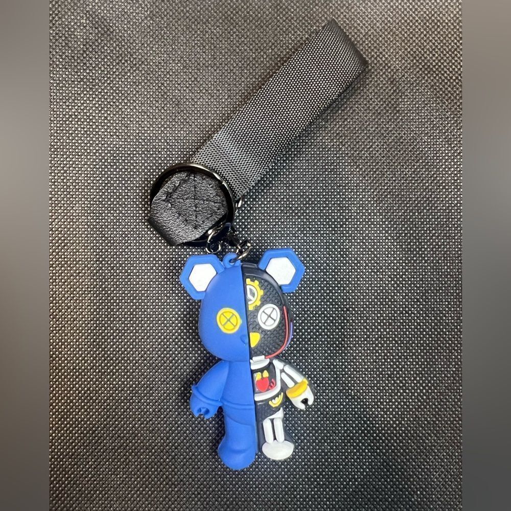 Blue Cyberpunk Bear Keychain with Strap - Picture 5 of 5